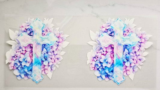 Blue and Purple Flowers with Cross