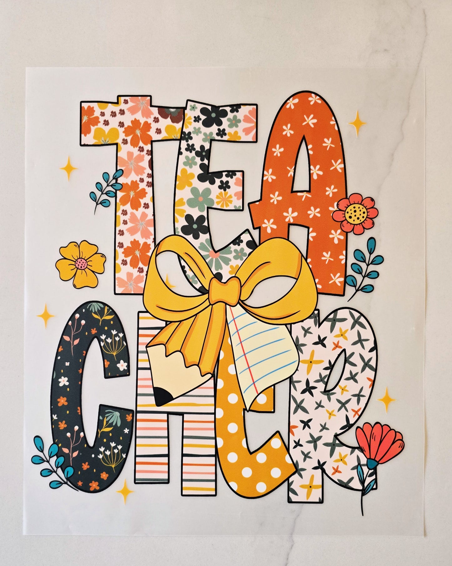 Floral Teacher with Pencil Bow