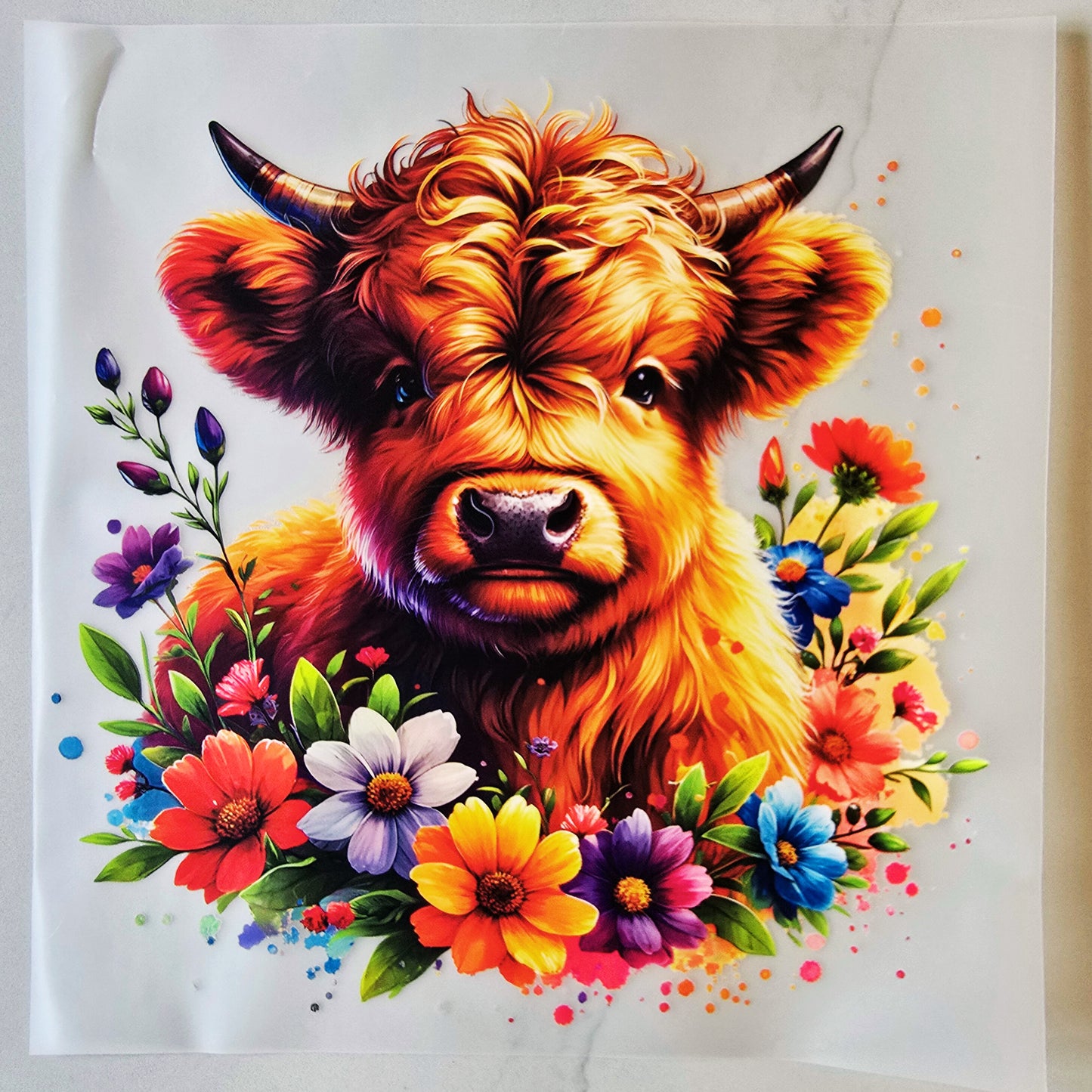 Highland Cow with Flowers