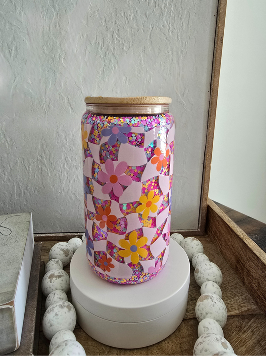 16oz Checkered Flowers