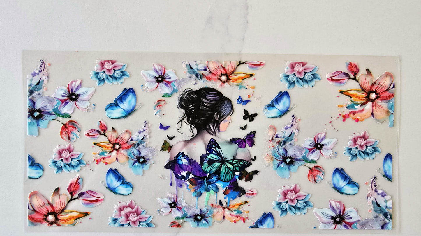 Woman with Flowers & Butterflies