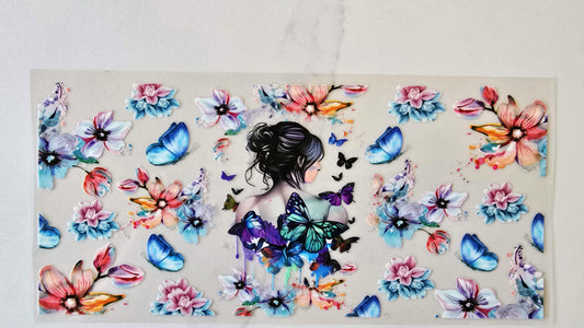Woman with Flowers & Butterflies