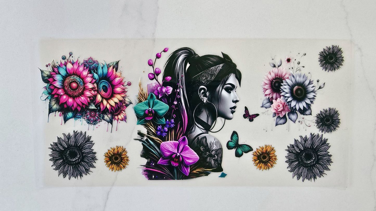 Tattoo Girl with Colorful Sunflowers