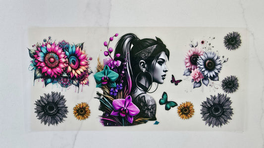 Tattoo Girl with Colorful Sunflowers