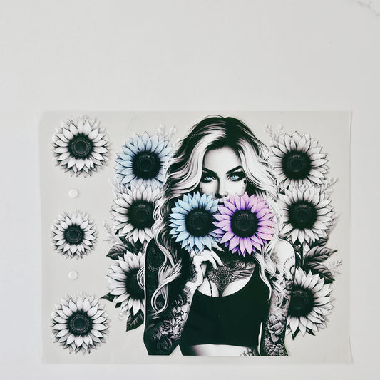 20oz Blue/Purple Sunflower Tattoo Girl