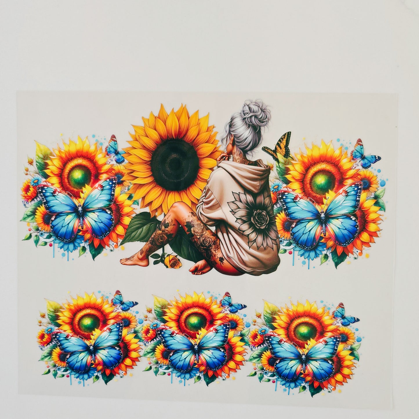 40oz Butterfly & Sunflower Tattoo Girl
