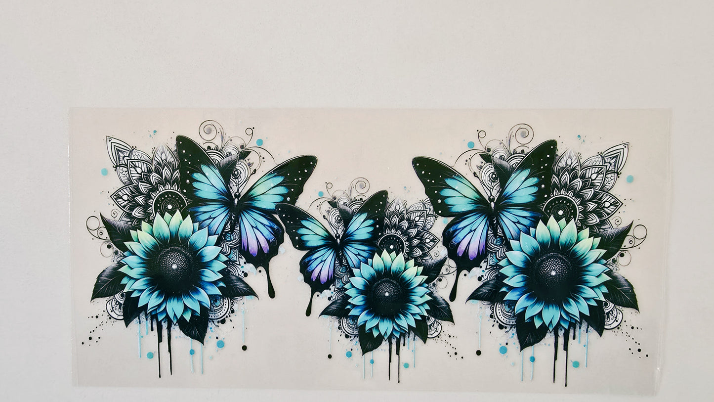 Blue Sunflowers with Butterflies
