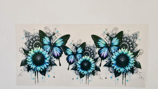 Blue Sunflowers with Butterflies