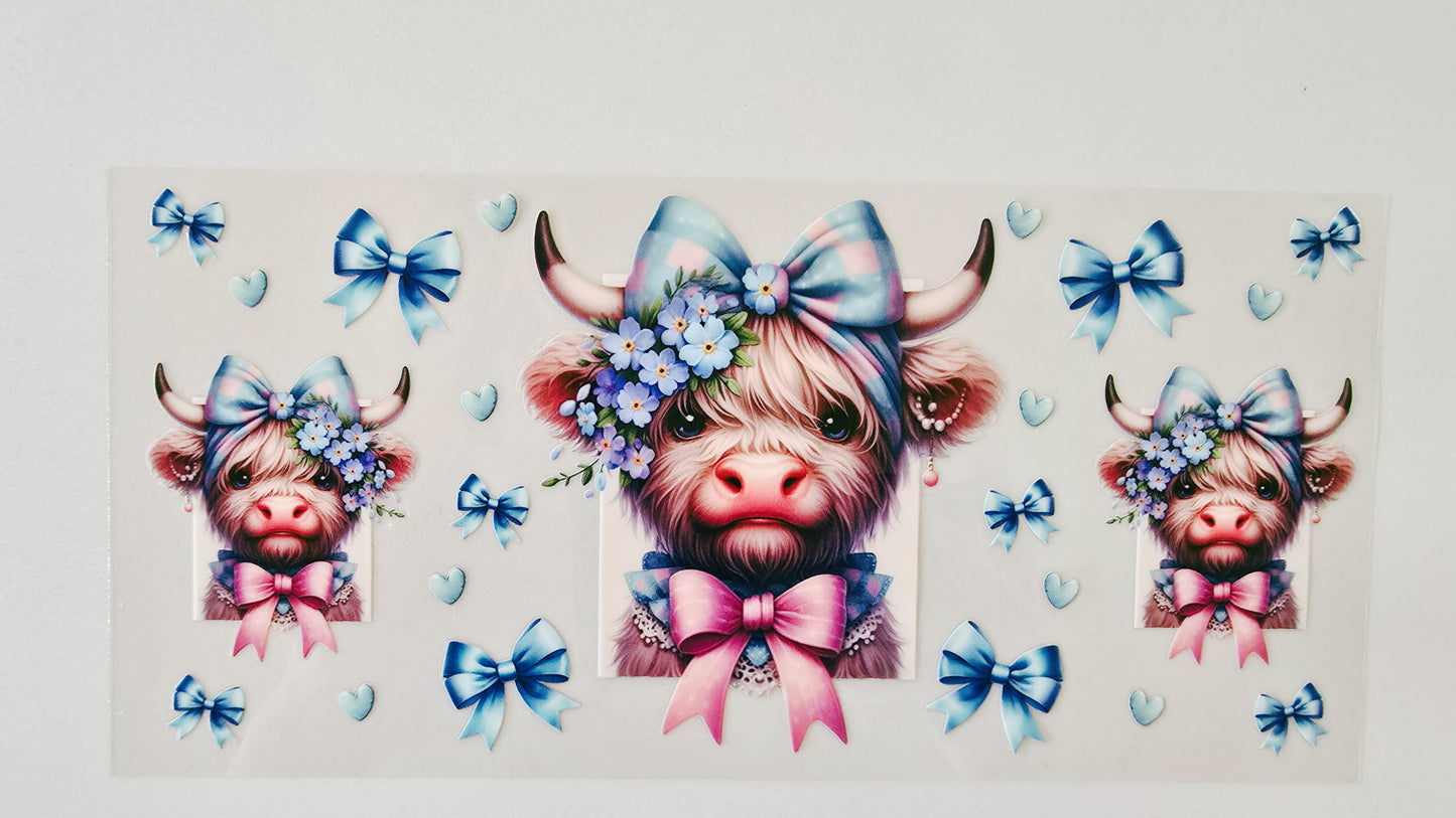 Blue/Pink Bow Highland Cow