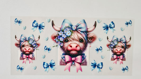 Blue/Pink Bow Highland Cow