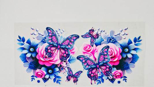 Blue/Pink Butterflies & Flowers