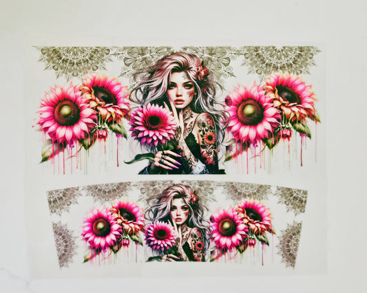 40oz Pink Flower Tattoo Girl