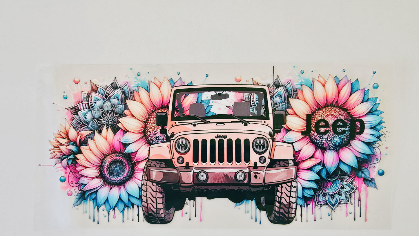 Pink Jeep with Sunflowers