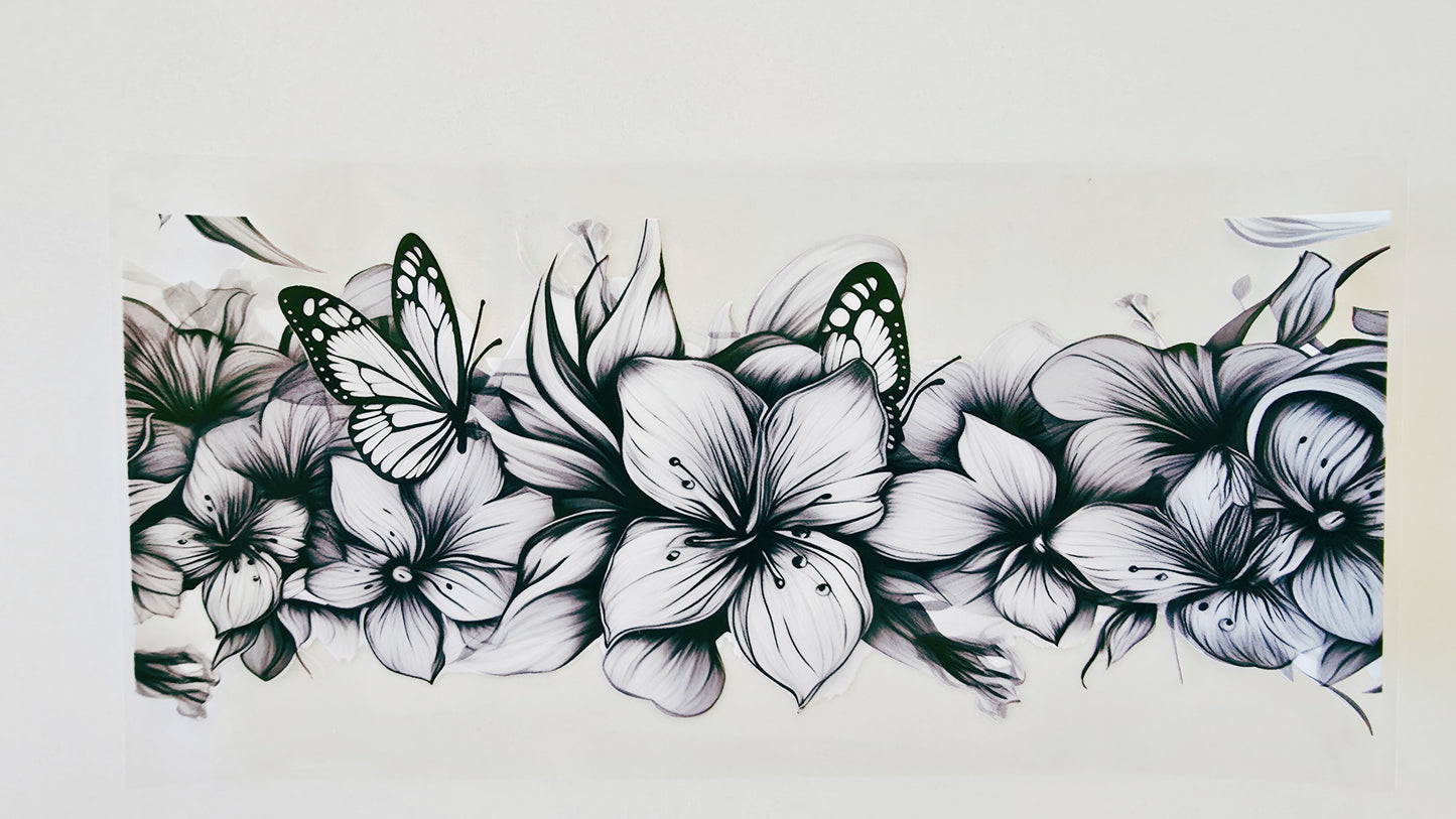 Black/White Flowers & Butterflies
