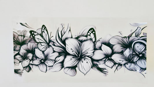 Black/White Flowers & Butterflies