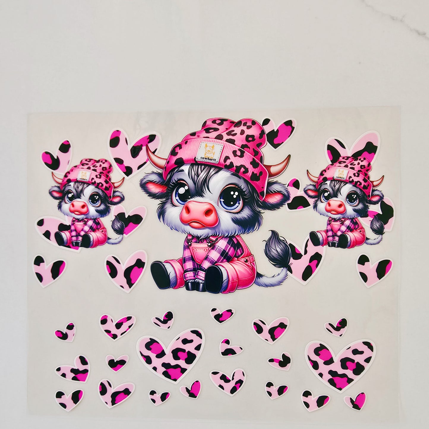 40oz Black & Pink Heart Highland Cow