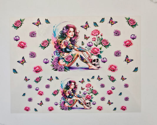 40oz Pink Rose Tattoo Girl