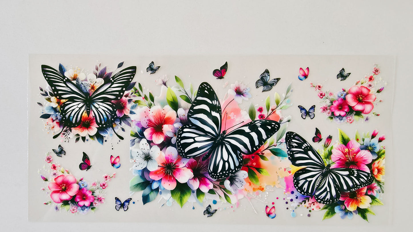 Zebra Print Butterflies with Flowers