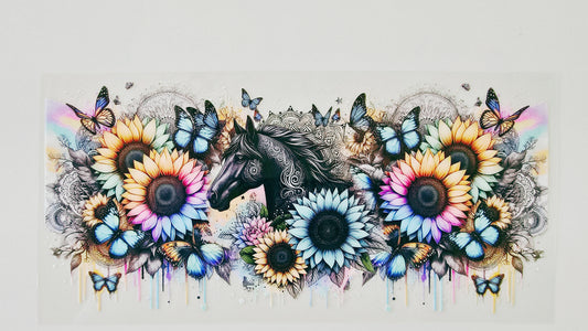 Black Horse with Flowers