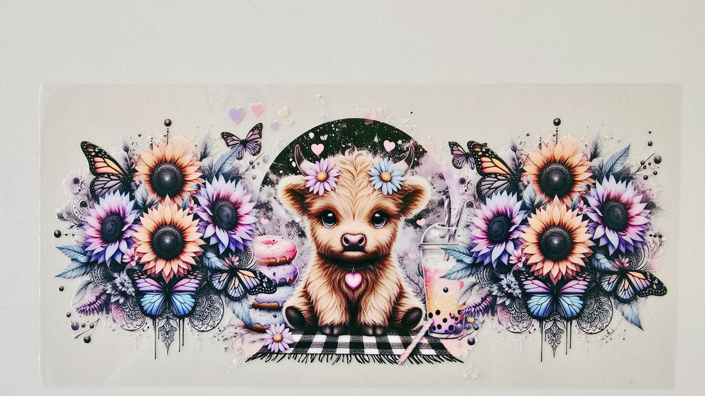 Young Highland Cow with Flowers