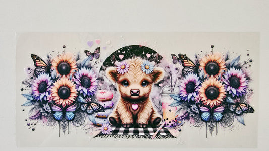 Young Highland Cow with Flowers