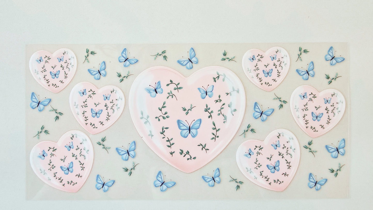 Pink Hearts with Butterflies