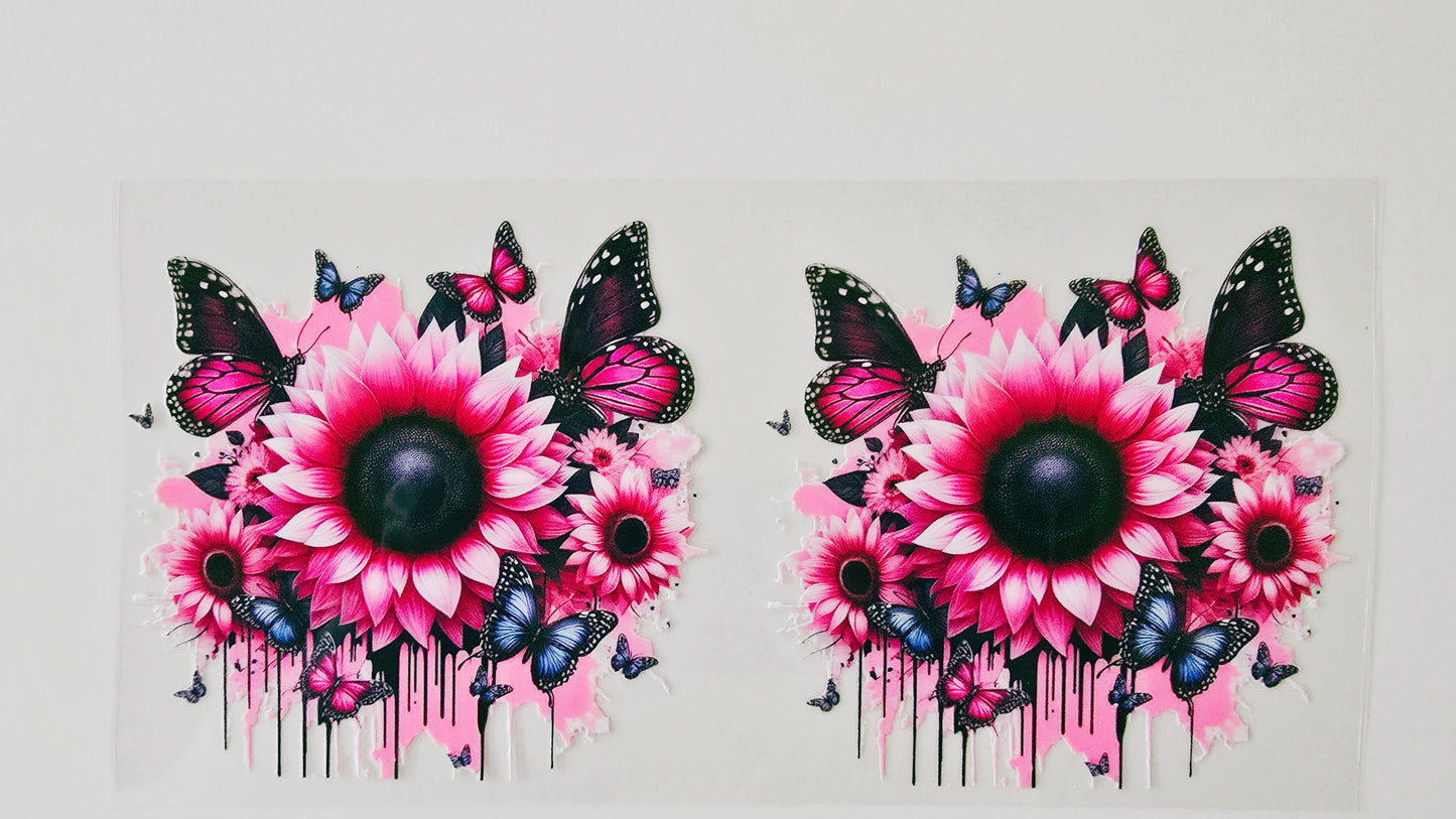 Pink Sunflowers with Butterflies