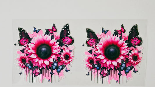 Pink Sunflowers with Butterflies