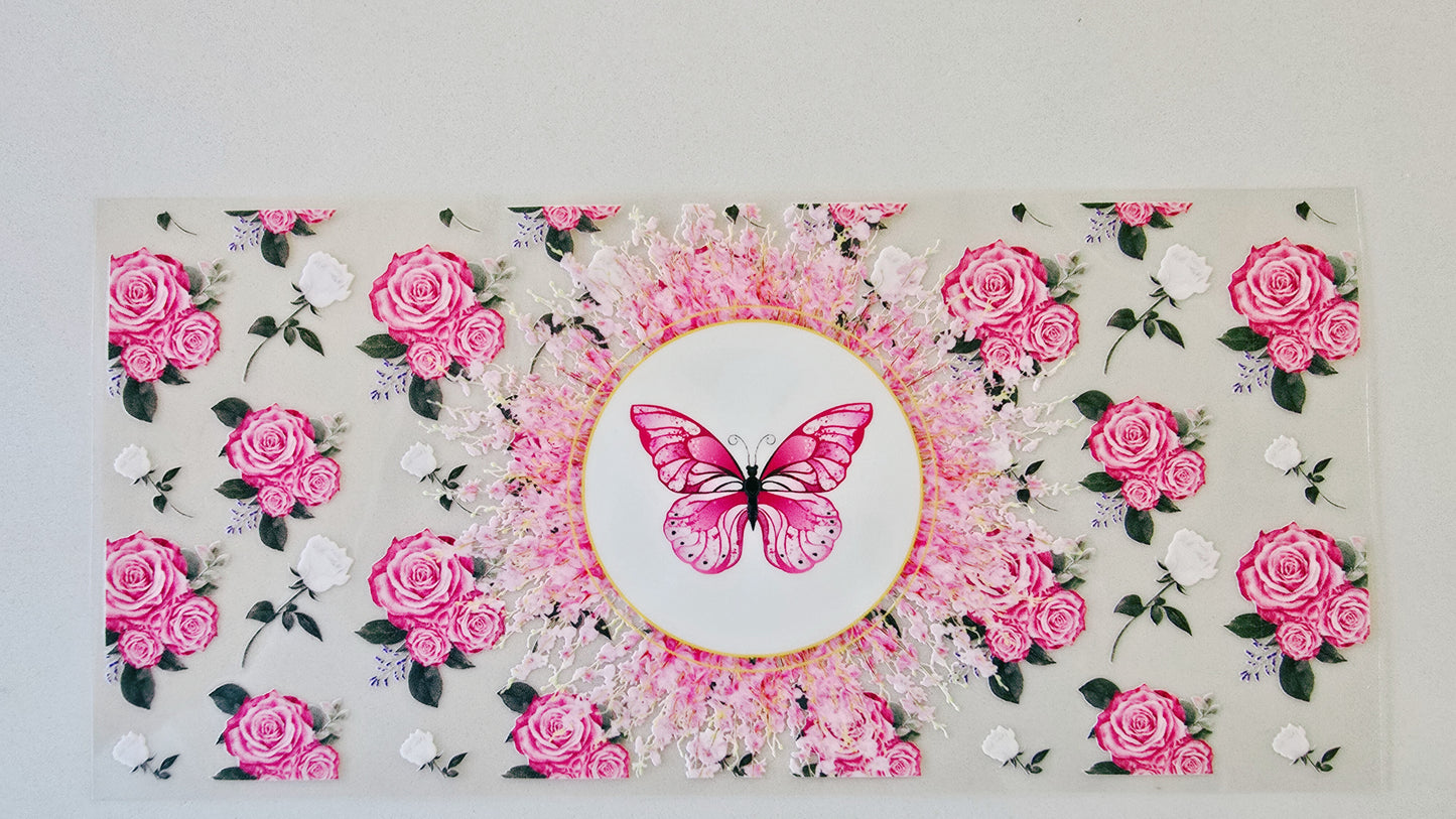 Pink Butterfly & Roses