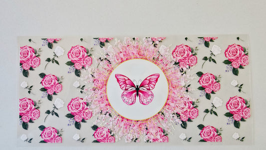 Pink Butterfly & Roses