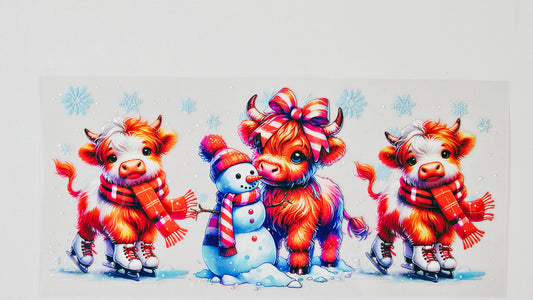 Young Cows with Snowman