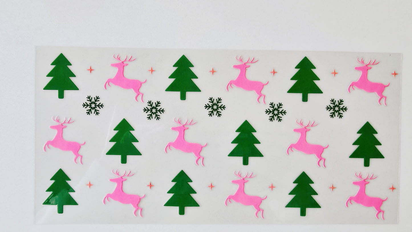 Pink Reindeer with Christmas Trees
