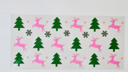 Pink Reindeer with Christmas Trees