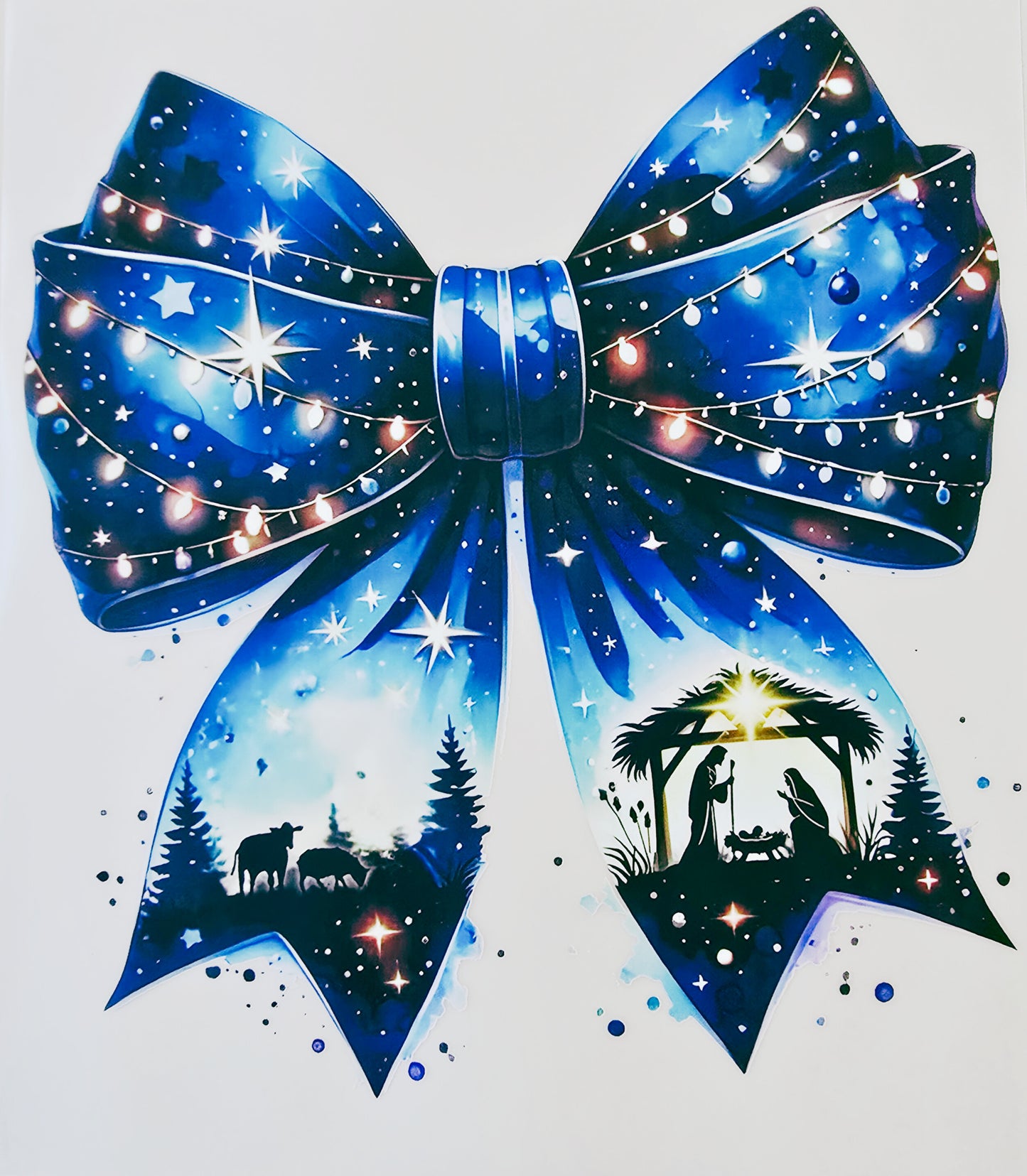 Nativity Scene Blue Bow
