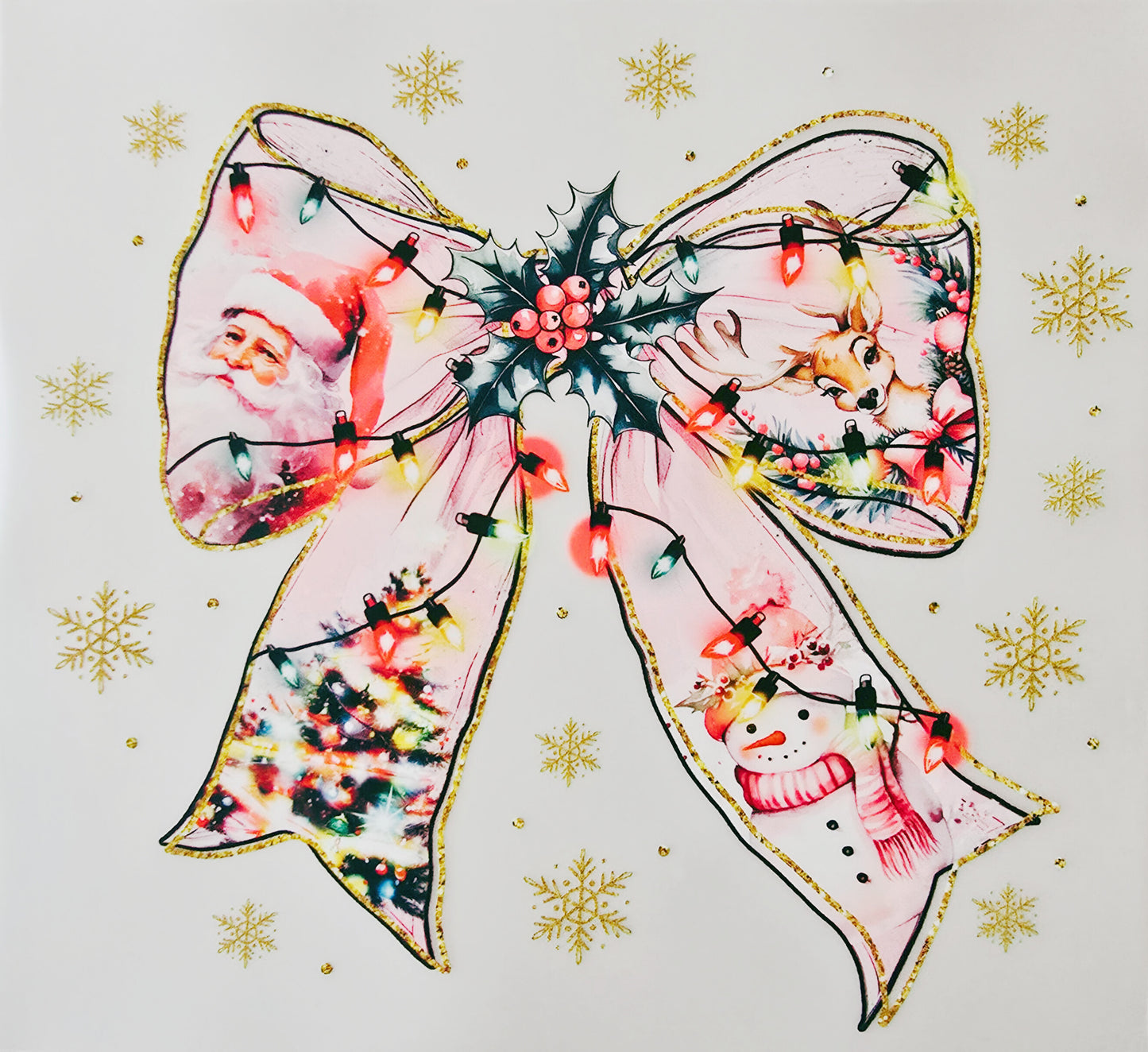 Pink & Gold Santa Bow with Lights