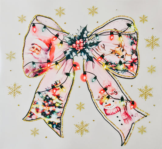 Pink & Gold Santa Bow with Lights