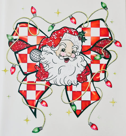 Checkered Santa Bow & Lights