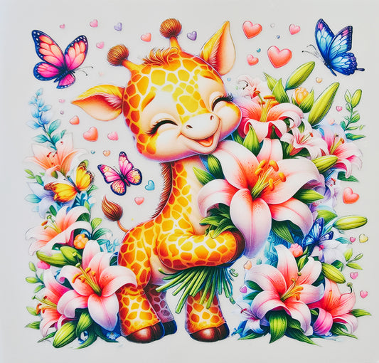 Young Giraffe with Flowers