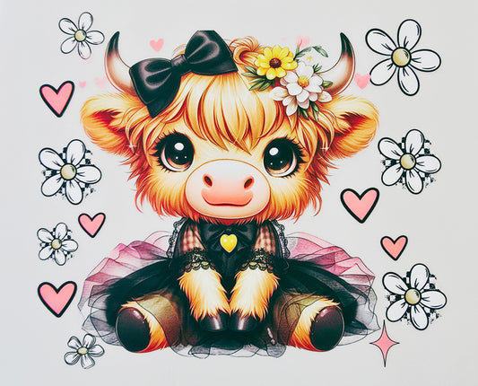 Checkered Flower & Heart Highland Cow