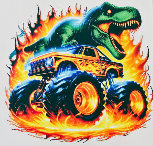 Dinosaur & Truck with Flames