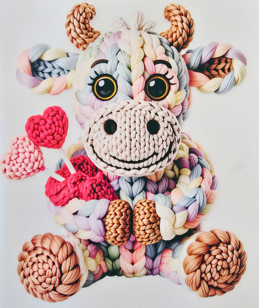Knitted Cow with Hearts