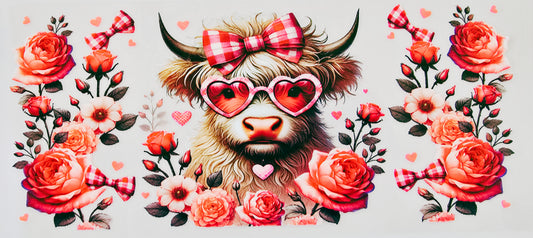 Highland Cow with Roses