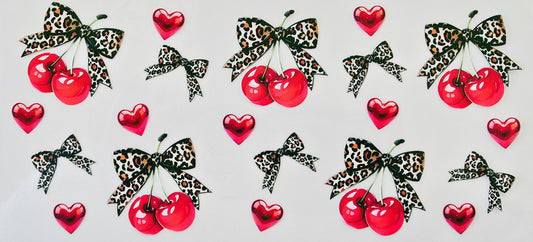 Leopard Bow Cherries & Hearts