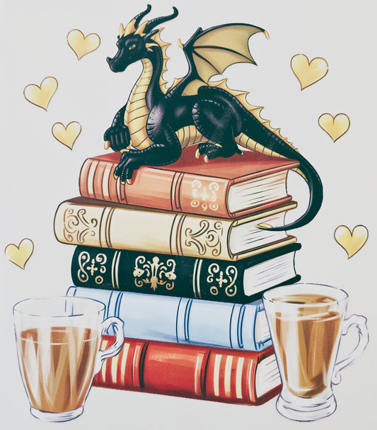 Bookstack Dragon with Coffee