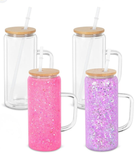 20oz Glass Snow Globe Tumbler with Handle